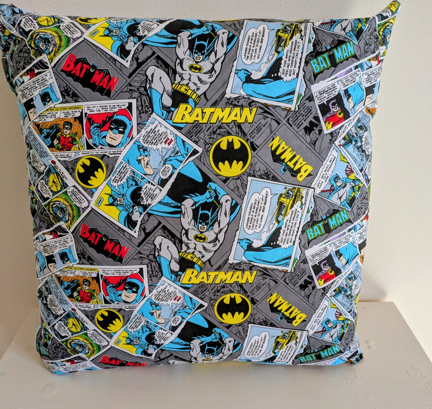 Harrie's Crafts Bateman cushion with patterned fabric, showing a close-up of the decorative textile and soft padding.