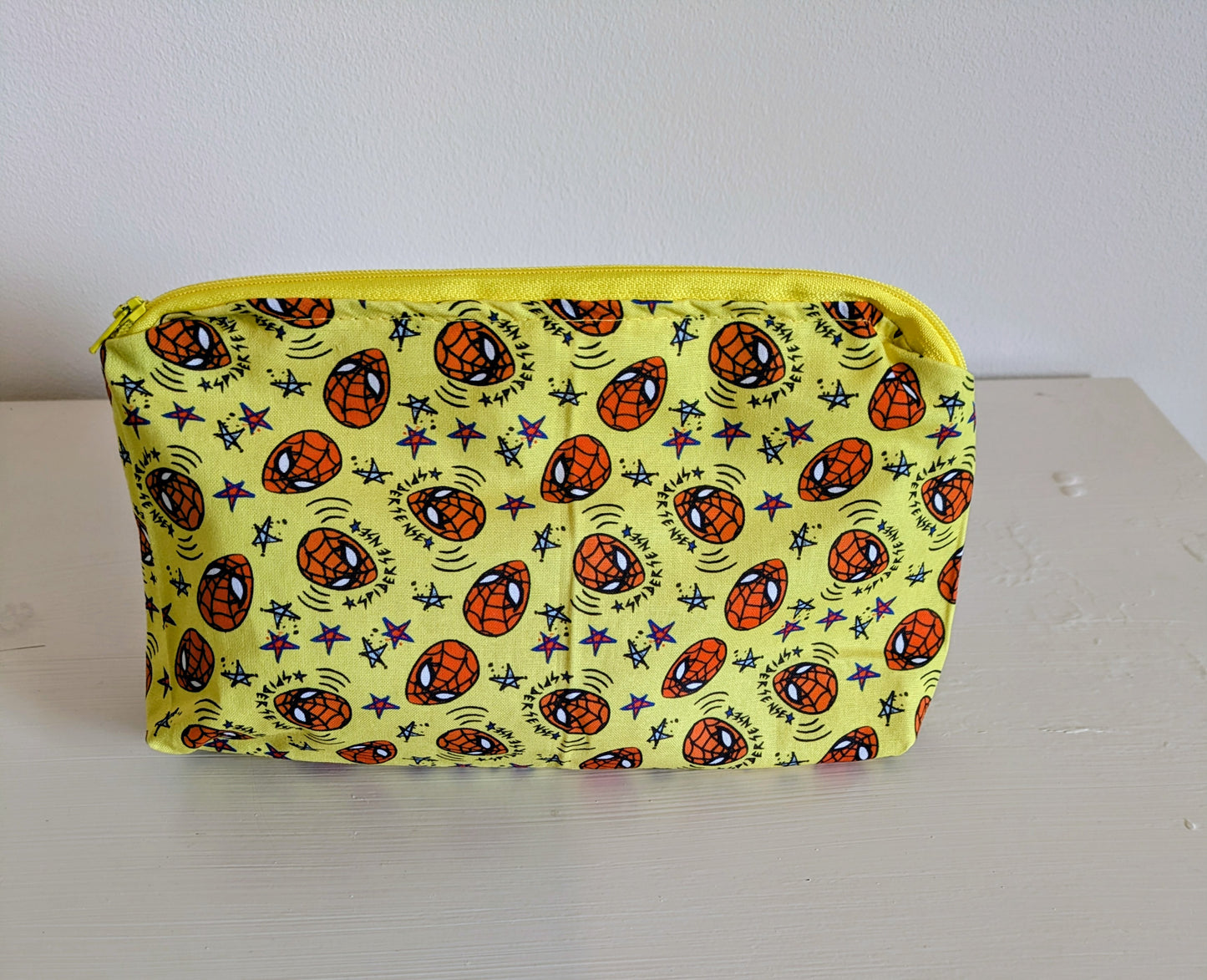 Harrie's Crafts Spiderman wash bag featuring a colorful Spider-Man graphic on durable fabric for kids.