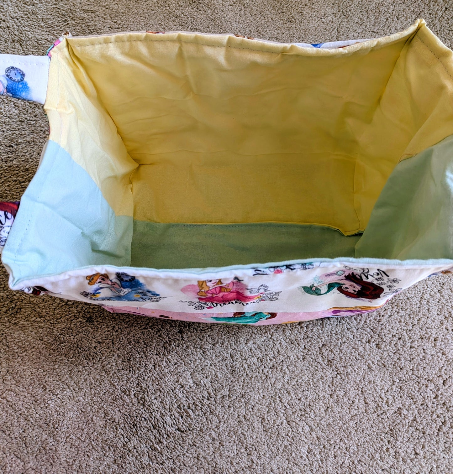 Patchwork princess and heart fabric toy basket