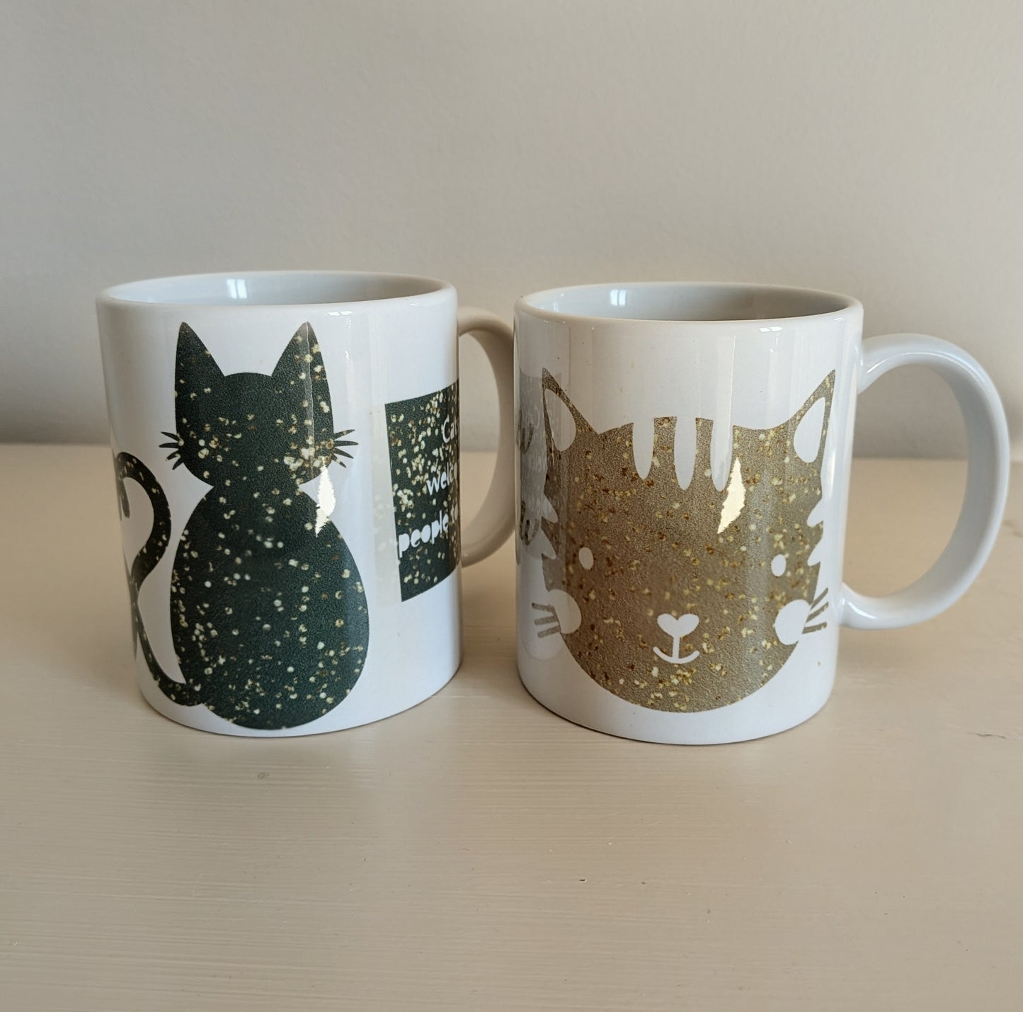 Greeny-Gold Cat Mug Set – 12oz (Set of 2)