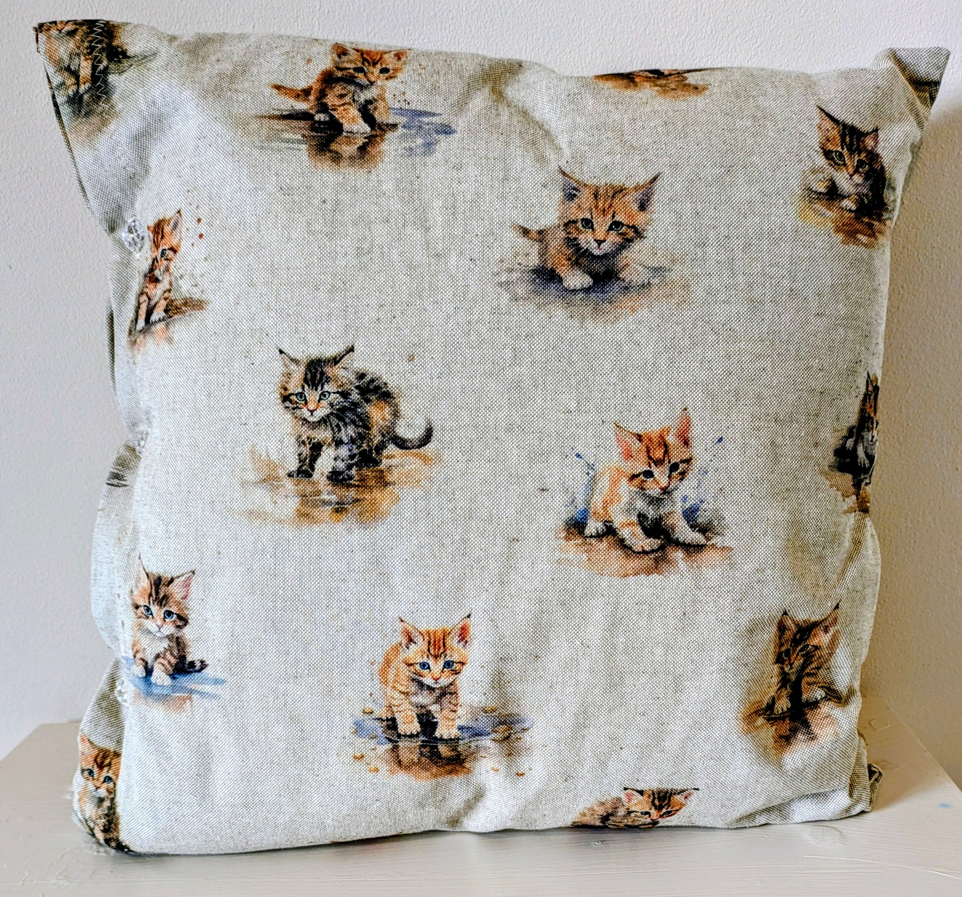 Harrie's Crafts cute kitten cushion with soft fabric and detailed kitten design, perfect for cozy home decor.